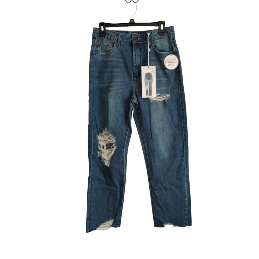 Gogo high‎ rise straight medium wash jeans